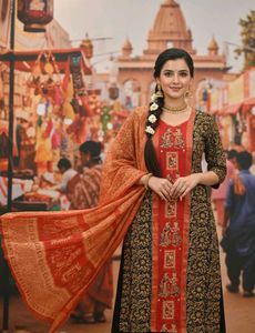 Sleeveless Kurta & Dupatta Set with (Margin)