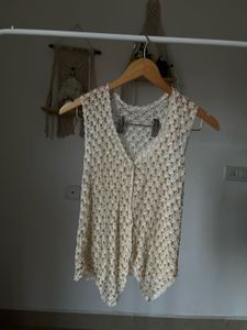 Gold Beaded Crochet Vest Top