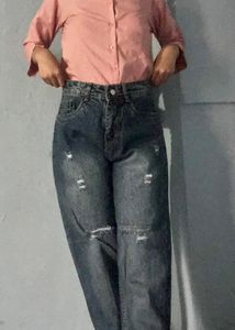 Trendy Blue Torn Denim Jeans - Strai