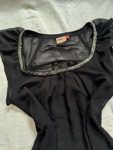 Embellished Mesh Black Blouse