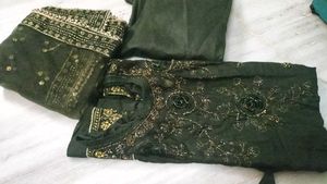 Olive Green Embroidered Ambrella Plazo Kameez