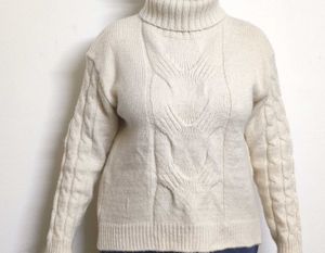 Off White Cable Knit Turtleneck Sweater