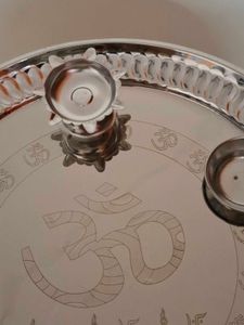 Om Engraved Steel Pooja Thali Free Incense Burner