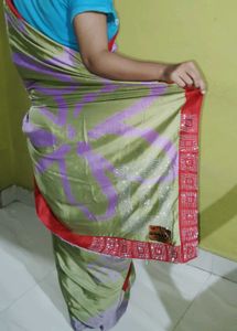 Elegant Olive &amp; Lavender Striped Saree