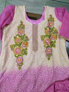 Pink And Cream Kurta Set For Women With Embroidery
