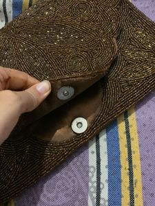 Party Wear Brown Bag With  Beautiful Embroidery