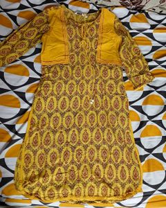 Yellow &amp; Pink Printed Kurti