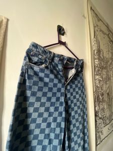 Checkered Denim Pants