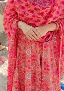 Floral Pink Cotton Frock Set