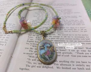 Butterfly Fairy Oval Clay Pendant Bead Necklace