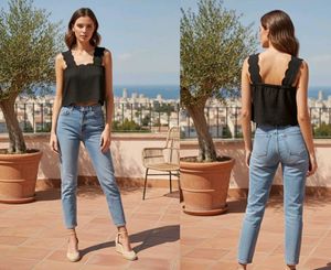 Black Scallop Tank Top