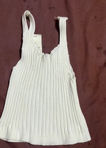 Zara White Ribbed Tank Top Free Size