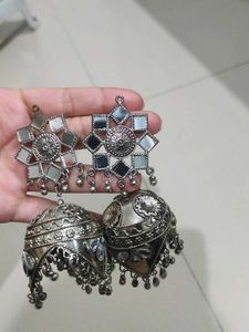 Navratri Silver Jhumka Earrings🌸