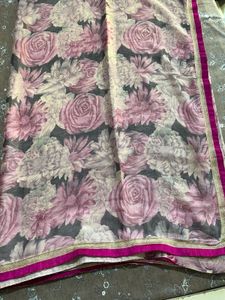 pink flower saree with blouse