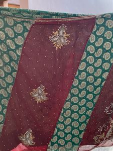 Elegant Green &amp; Maroon Saree