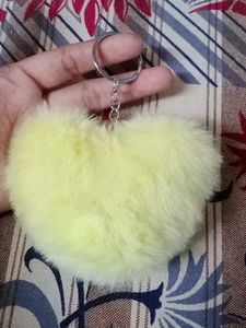 Fluffy Yellow Heart Keychain