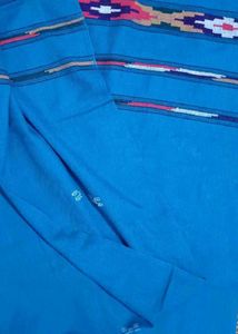 Vintage Patterned Blue Knit Top