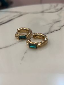 Emerald Accent Hoop Earrings (anti tarnish )