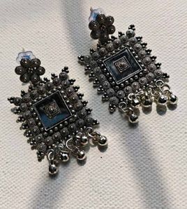 Beautiful Oxidised Silver Earrings( Mirror Work)