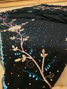 Full Unique Embroidery Work Black 🖤 Saree