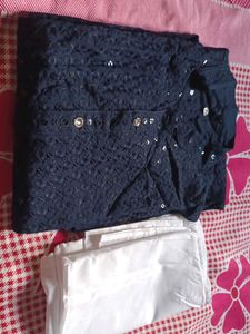 Navy Blue Embroidered Chikankari Kurta With Pajama