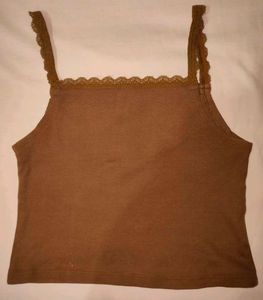 Brown Lace Trim Tank Top