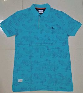 Stylish Blue Patterned Polo Shirt