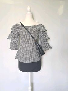 Checkered Off-Shoulder Top