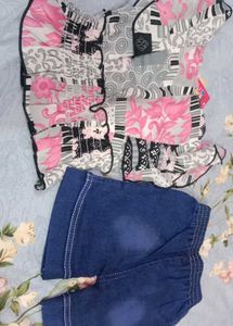 Beautiful Crop Top And With Denim Shorts