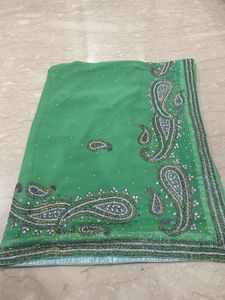 PRICE DROP! Stunner Green Silver Rhinestone Saree