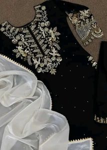 Elegant Black &amp; Gold Embellished Suit