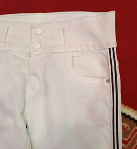 White Jeans with Striped Detail