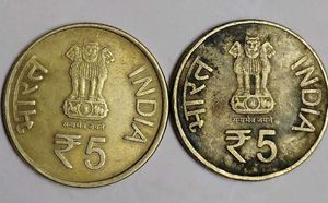Old Rare Coin Of 5 Rs. 2 Pcs Set.