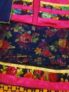 Girls Pink &amp; Navy Lehenga Choli