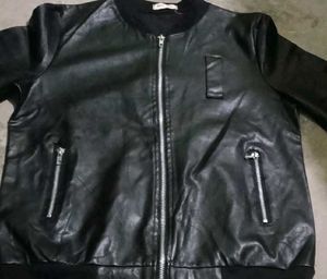 Black Faux Leather Bomber Jacket