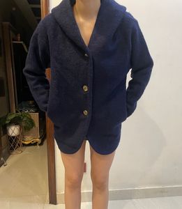 Navy Blue Hooded Coat