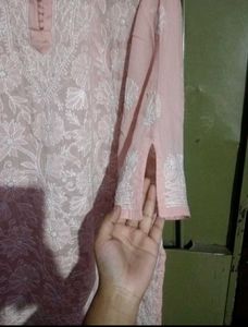 Elegant Peachy Pink Chikenkari Kurta