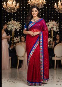 Elegant Red & Blue Saree
