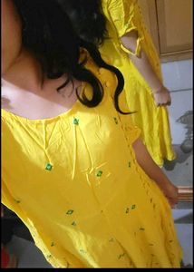 Yellow  aline frock Dress 3xl linen cotton shoulde