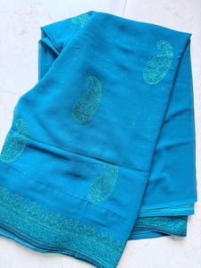 Peacock Blue Sworaski work Saree