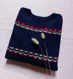 Vintage Style Navy Blue Sweater