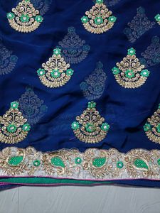 Designer Jorjet And Cross Fabric Half N Half Saree