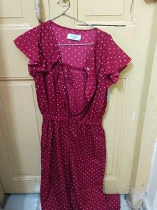 A Marron Jumpsuit in Polka Print