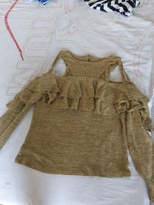 Gold Ruffle Cold Shoulder Top