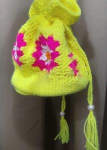 Yellow Crochet Pouch
