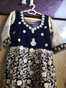 Elegant Navy Blue Embroidered Gown