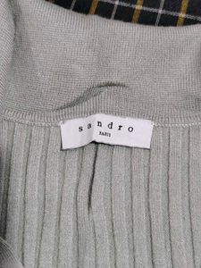 Sandro Lalie Ribbed Cardigan In Green