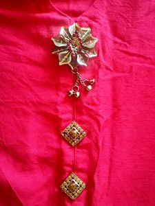 Coral Pink Kurta- High Collar And Metallic Details
