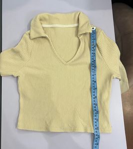 Beige Ribbed Collared Top