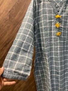 Warm Grey Plaid Kurta Set